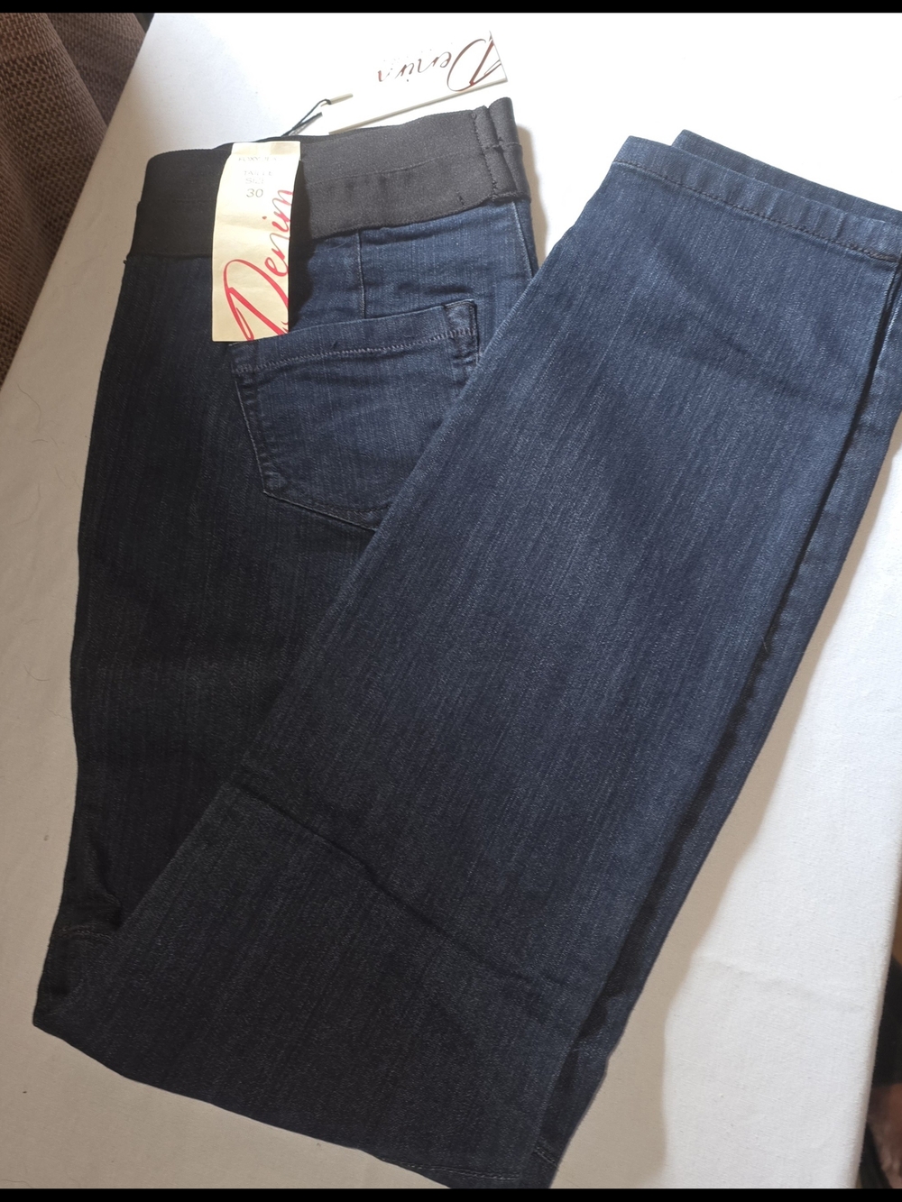 Pull-On Dark Blue Denim Jeggings with Stretch Waistband